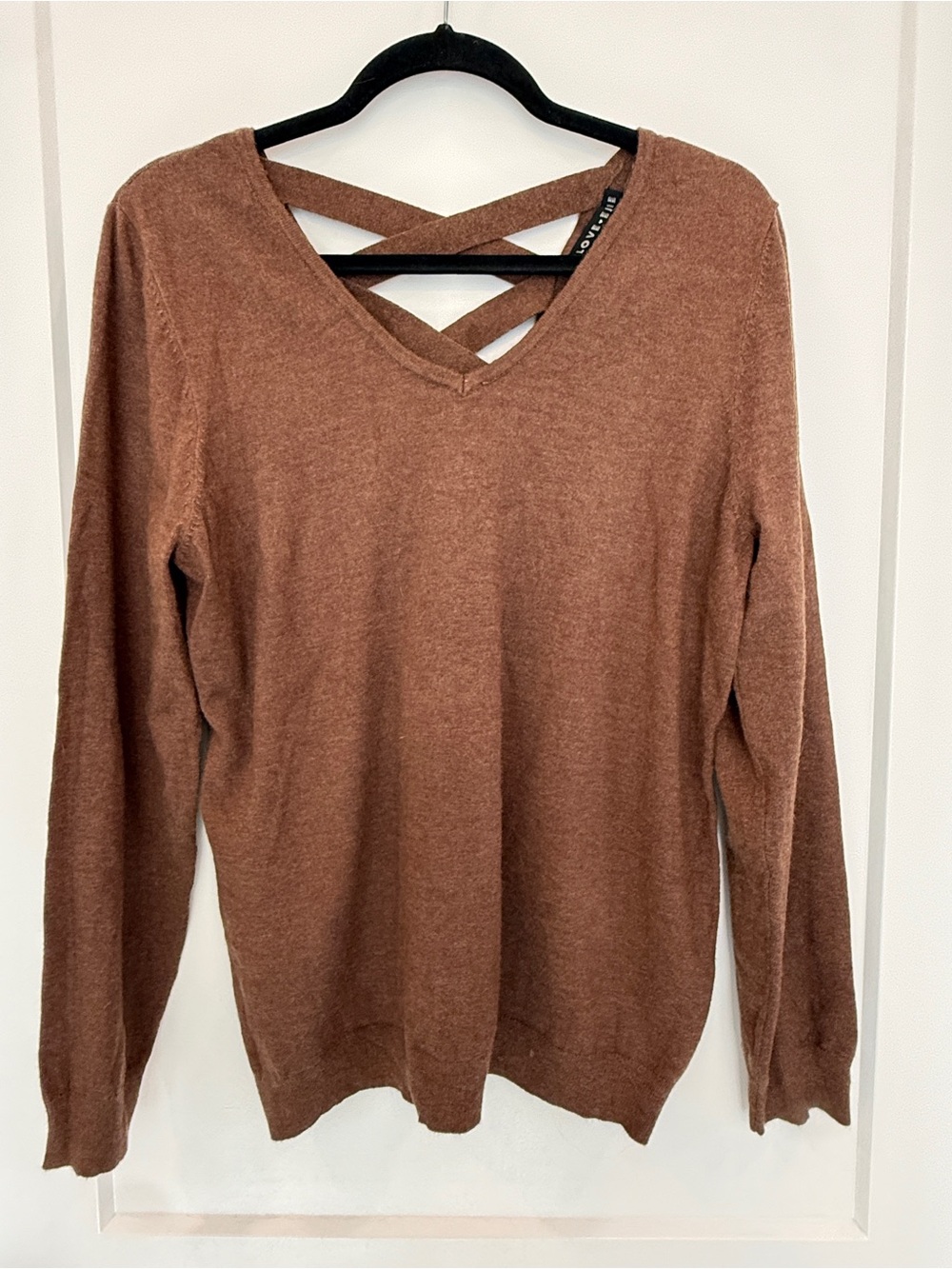 NWT Crisscross Back V-Neck Sweater in Warm Brown